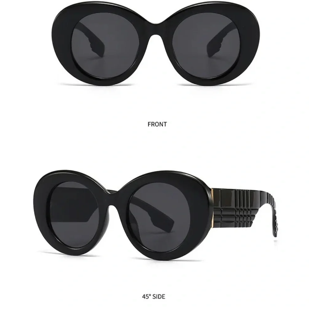 Gradient Round Black Sunglasses with gold arm detail